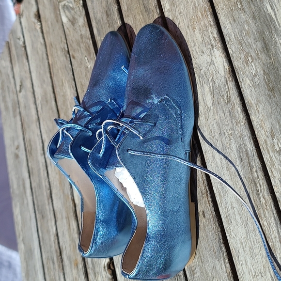 Candela metallic blue leather dance shoes, flats. - Picture 2 of 5